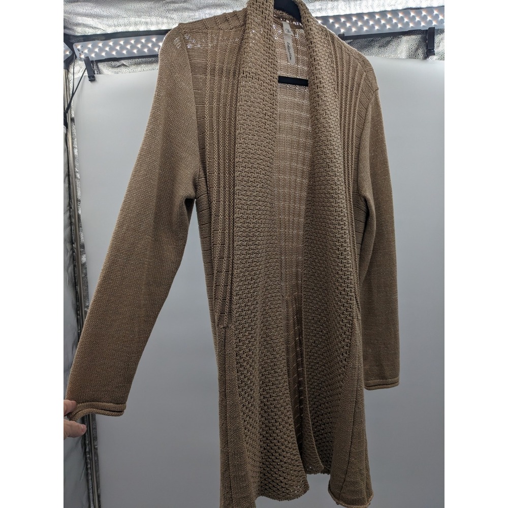 NY Collection Tan Metallic Open Front Cardigan Pointelle Knit XSVR0910 Womens M